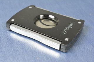 S.  T.  Dupont MaxiJet Cigar Cutter Black Lacquer & Chrome Double Blade w/ Case 2
