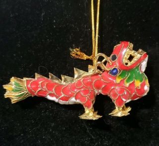 Vintage Red Chinese Dragon Cloisonne Christmas Ornament