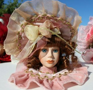 Dan Dee Vintage Porcelain Victorian Doll Head Christmas Ornament Mauve Pink
