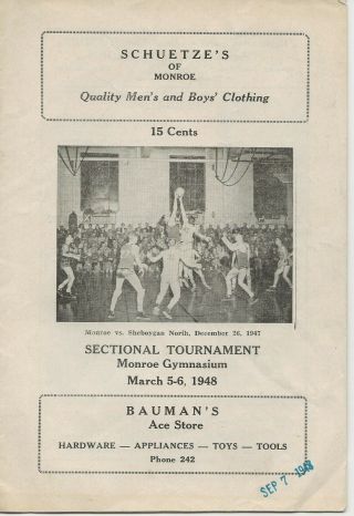 1948 Wisconsin High School Basketball Sectional Tournament Program