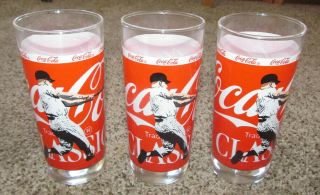 3 Vintage Red Coca - Cola Mickey Mantle Baseball Drinking Glasses York Yankees