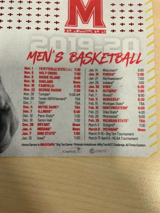 University of Maryland 2019/20 Men ' s Basketball Magnet Schedule 2