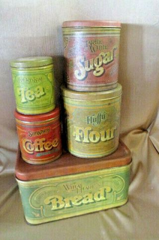 Vintage Ballonoff Tins Flour Tea Sugar Coffee Breadbox Canisters 1979