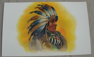 Rare Vtg Young Indian Chief Cigar Box Label Litho Lithograph Print Tobacciana