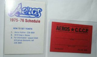1975 - 76 Wha Houston Aeros Pocket Schedule Plus Credential Card Vs Ussr