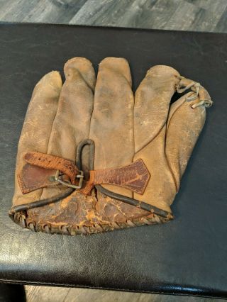 Antique Vintage Baseball Glove Mitt,  Split Finger With Buckle Strap,  Early 1900s