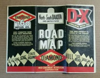 North & South Dakota,  Diamond D - X Gasoline & 760 Motor Oil Road Map,  1930 