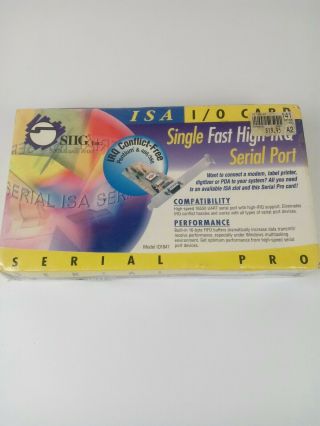 Siig,  Inc.  Isa I/o Card Single Fast High Irq Serial Port Io1847 1998 Vnt