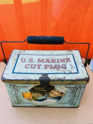 Vintage U.  S.  Marine Cut Plug Tobacco Tin / Lunch Pail