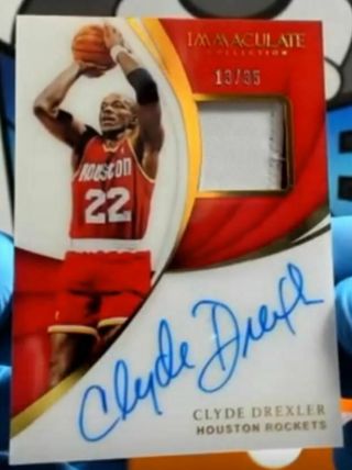 2018/19 Immaculate Clyde Drexler Game Worn 2clr Patch On Card Auto /35