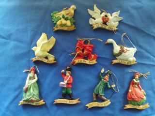 9 Of The Vintage Twelve Days Of Christmas Ceramic Old World Styled Ornaments