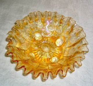Antique Millersburg Marigold Carnival Glass Crimped Edge Blackberry Wreath Sauce