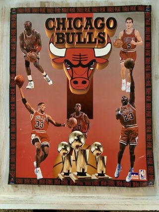 Vintage Chicago Bulls 1993 Three - Peat Poster Michael Jordan
