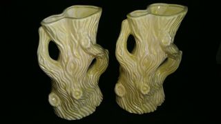 Pair Midcentery Vintage Tree Trunk Vases Pottery