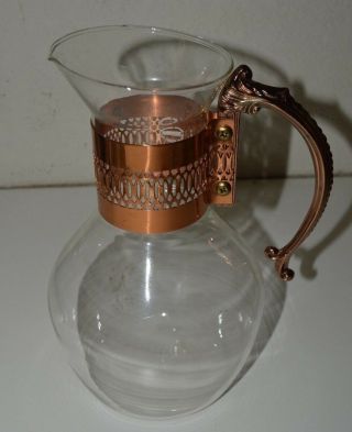 Vintage Minty Glass & Brass Ornate Mid Century Coffee Carafe Rare 9.  5 "