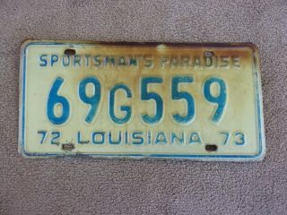 1972 Louisiana 1973 License Plate 69g559