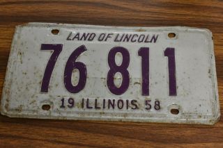 Vintage License Plate Illinois Land Of Lincoln 1958 76 811