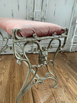 Antique Vintage Victorian Cast Iron Upholstered Bench Vanity Stool