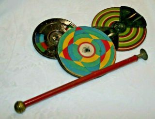 Antique German Plunger Spinning Top W/ Color Changing Discs
