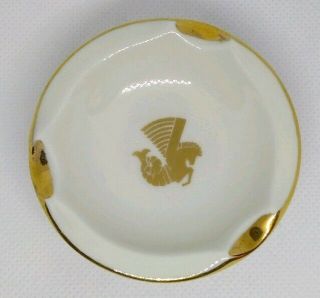 Vintage Air France Ashtray Porcelain With Gold Trim And Seahorse Logo 1960s Mcm