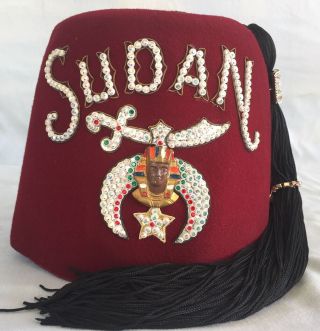 Vintage Mason Masonic Sudan Shriners Fez Cap/hat.  Tassel / Case Sz: 7 1/4