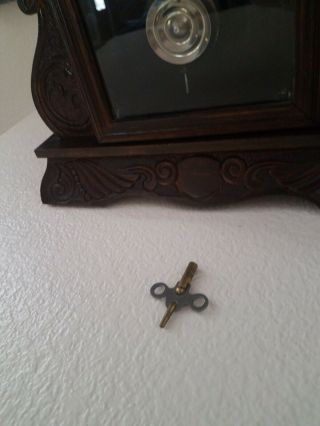 Antique Ansonia Clock Co NY Dark Wood Regulator Shelf Mantel Clock w/Key 2