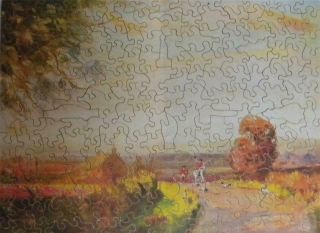200 Pc Vintage J.  K.  Straus Wooden Jigsaw Puzzle " Over The Hill " - Fun To Do