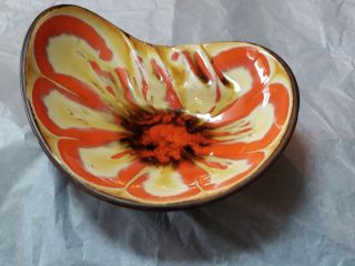 1963 Mid Century Modern Treasure Craft Ceramic Orange Yellow Ashtray Dish 11