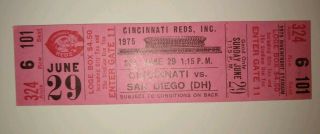 1975 San Diego Vs Cincinnati Reds June 29 full ticket 2