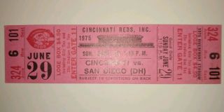 1975 San Diego Vs Cincinnati Reds June 29 full ticket 3