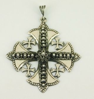 Vintage / Antique 900 Silver Jerusalem Cross Pendant