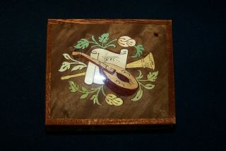 Small Vintage Inlaid Wood Wooden Jewelry Box Made In Italy Mandolin