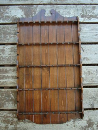 Vintage Walnut Wooden Souvenir Spoon Wall Rack Display Holder Holds 50 Rustic
