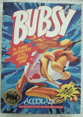 Vtg 1993 Bubsy Sega Genesis Game Accolade Complete Cib Box,  Orig 10 Promo Cards
