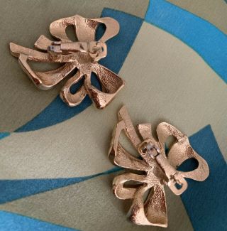 Vintage Givenchy Paris York Golden Tone Bow Earrings Pierced Design 3
