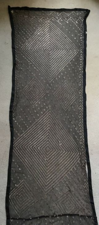 Extra Long Antique 1920’s Egyptian Assuit Shawl Black,  Silver.  Costume Making