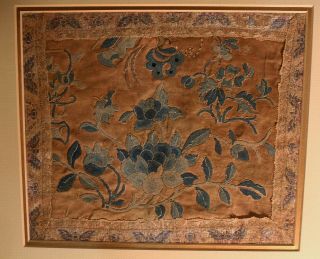 Fine Framed Chinese Qing Dynasty " Forbidden Stitch " Silk Embroidery Piece C.  1850