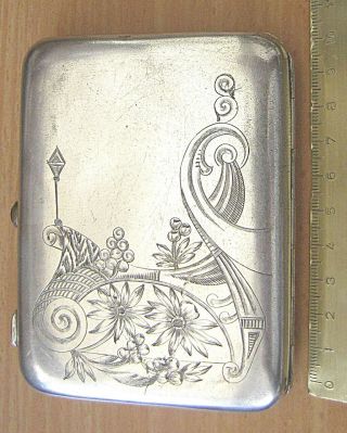 Soviet Russia Art deco silver plated cigarette case sapphire cabochon 1920 sign. 2