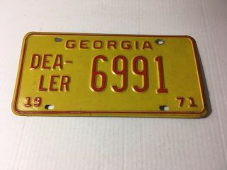 Vintage 1966 Ga.  Georgia Dealer License Plate Tag Yellow/red Letters 6991