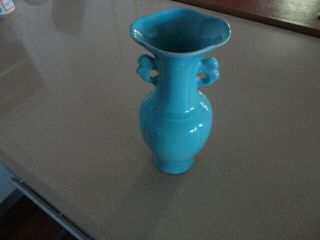 Antique Chinese Monochrome Turquoise Porcelain Vase With Clay Spurs On Base