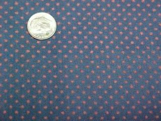 Vintage Cotton Fabric Dotted Swiss Red Dots On Navy 2,  Yds Flocked 50s Material