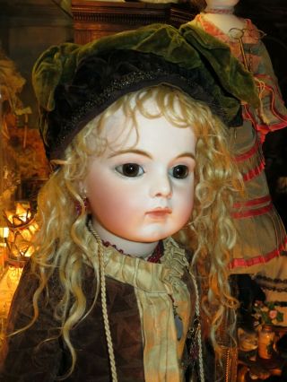 Charming A/o Antique Velvet & Silk Couture Doll Hat For Bru/jumeau Bebe