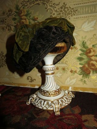 CHARMING A/O ANTIQUE VELVET & SILK COUTURE DOLL HAT FOR BRU/JUMEAU BEBE 3