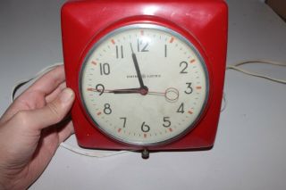 Vintage General Electric School Wall Clock Ge With Red Plastic S39
