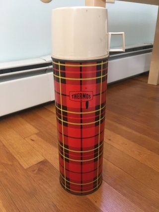 Vintage 1964 King Seeley Large Thermos Red Plaid Clean