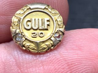 Gulf Oil 10k Gold Vintage Double Diamond 20 Years Service Award Pin.