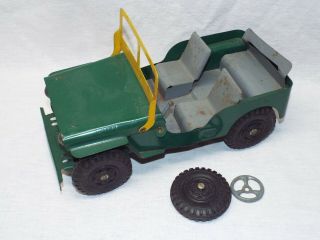 Vintage Antique Marx Lumar Willys Green Pressed Steel Jeep Toy Car