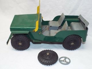 Vintage Antique Marx Lumar Willys Green Pressed Steel Jeep Toy Car 2