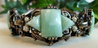 Vintage Marbled Green Moon Glow Thermoset/ Lucite 5 Link Wide Bracelet