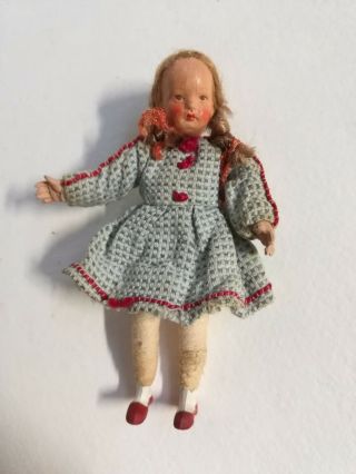 CaHo Dollhouse Doll Caco Germany miniature Girl 1940s Comp Metal Antique vintage 3